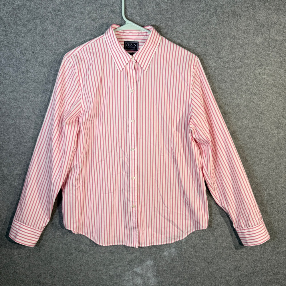 Chaps Classics Mens Pink Stripe No‎ Iron Button Down Shirt L